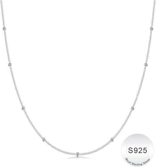 IEFWELL S925 Sterling Silver Chain Necklace for Women - 14K-Real-Gold-Plated 1.5mm Satellite Bead Chains Necklace, Hypoallergenic Sturdy Women's Chain Necklaces, 14/16/18/20/22/24 Inches Jewelry Gifts