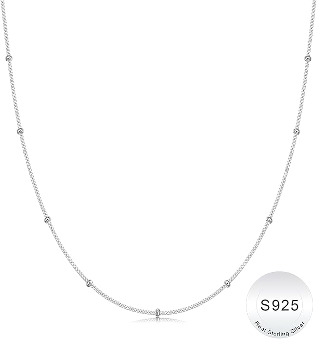 IEFWELL S925 Sterling Silver Chain Necklace for Women - 14K-Real-Gold-Plated 1.5mm Satellite Bead Chains Necklace, Hypoallergenic Sturdy Women's Chain Necklaces, 14/16/18/20/22/24 Inches Jewelry Gifts