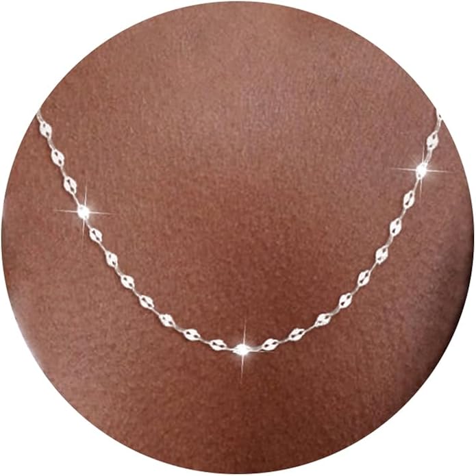 925 Sterling Silver Chain Necklace Link Chain Necklace for Women Simple Dainty 16K Gold Plated Necklace for Women Minimalist Waterproof Silver Necklace Trendy Jewelry Gifts