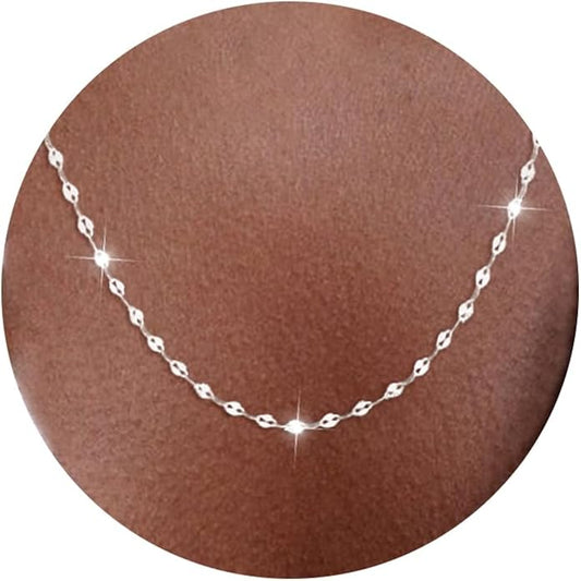 925 Sterling Silver Chain Necklace Link Chain Necklace for Women Simple Dainty 16K Gold Plated Necklace for Women Minimalist Waterproof Silver Necklace Trendy Jewelry Gifts