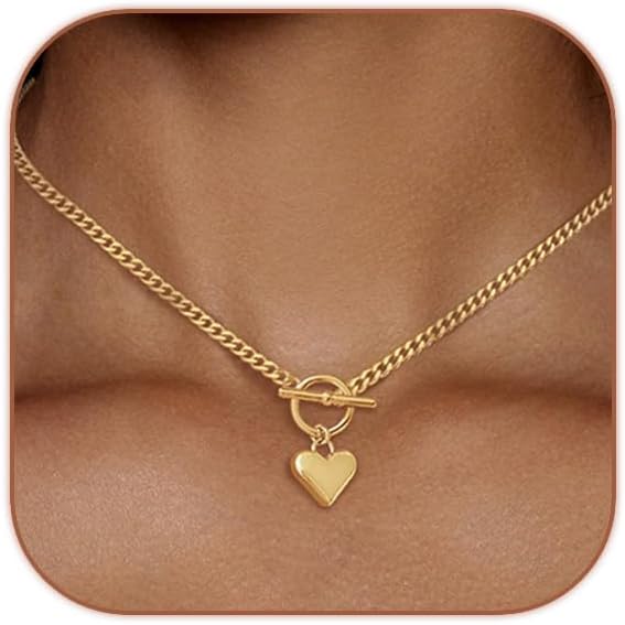 Cute Heart Necklace Dainty 18k Gold Plated Tiny Heart Pendant Choker Necklaces Small Gold Love Open Heart Chain Necklace for Women Simple Gold Necklace for Women Trendy Jewelry