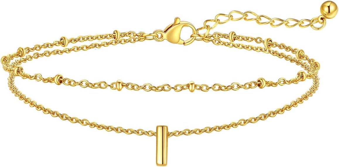 FaithHeart Initial Ankle Bracelets for Women, Waterproof 14k Gold Plated Initial Anklets Non Tarnish Stainless Steel Layered Anklet Summer Beach Foot Jewelry