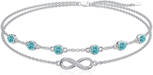 Dorunmo Anklet Bracelets For Women 925 Sterling Silver Birthstone/Infinity/Butterfly/Evil Eye/Turtle/Pineapple/Starfish/Heart Anklets Bracelets Jewelry Gifts for Women
