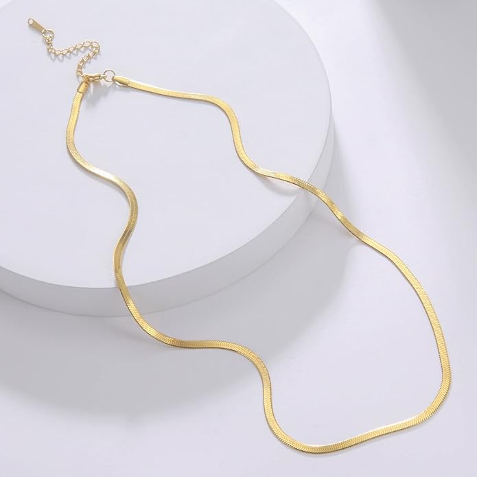 DEARMAY 14K Gold Plated Necklaces for Women, Dainty Gold Herringbone Choker Necklace Thin Layered Snake Chain Jewelry for Gifts