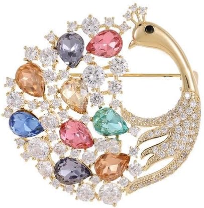 14K Gold Phoenix Tail Feather Brooch, Sparkling Moissanite Enamel Brooch - Beautiful Brooch Jewelry Gift