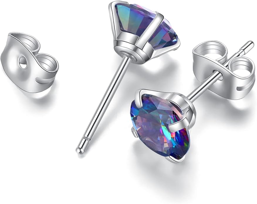 6 Pairs Stud Earrings Set, Hypoallergenic Cubic Zirconia Earrings 316L Stainless Steel CZ Earrings 3-8mm