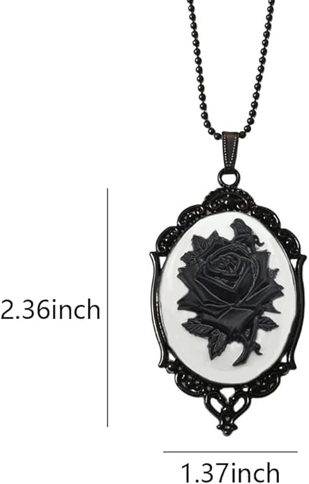 Gothic Red Rose Cameo Necklace for Women Victorian Vintage Rose Flower Thorn Pendant Necklace Satan Demon Necklace Halloween Jewelry for Women