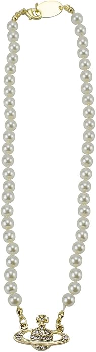 FENLDY Rhinestone Faux Planet Saturn Pearl Necklace for Women Jewelry, Fake Pearl Collar Pendant a Necklace Men with Charm for Girls Y2k Jewelry Ladies' Wedding Pearl Bead Chain Crystal Choker