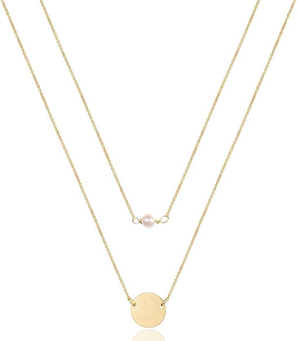 Turandoss Dainty Layered Choker Necklace, Handmade Y Pendant Necklace Multilayer Bar Disc Necklace Adjustable Layering Choker Necklaces for Women