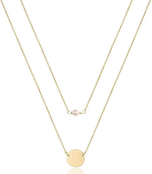 Turandoss Dainty Layered Choker Necklace, Handmade Y Pendant Necklace Multilayer Bar Disc Necklace Adjustable Layering Choker Necklaces for Women