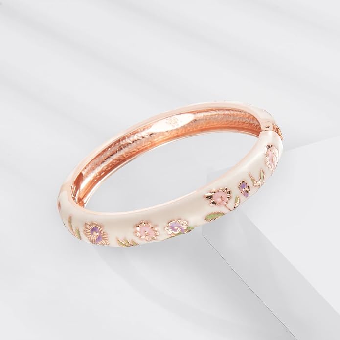 UJOY Cloisonne Bracelet Butterfly Hinge Indian Cuff Bangle Enameled Jewelry Flower Bracelets for Women Gift Box 55A114