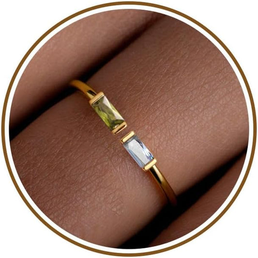 JSJOY Birthstone Rings for Women Dainty Emerald Blue Ring Birthday Gifts for Mom Her Gemstones CZ Ring for Teens Gold Rings That Don't Tarnish Adjustable Ring Jewelry Gifts