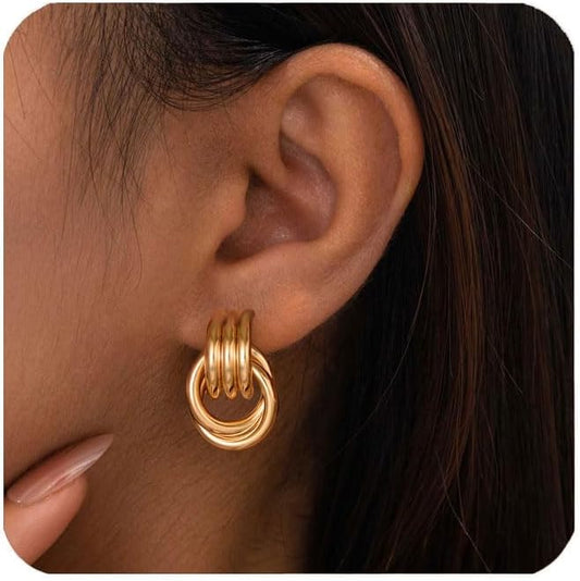 14K Gold Plated Knot Earrings for Women Gold Silver Earrings Heart Link Drop Dangle Earring Chunky Golden Knotted Statement Jewelry