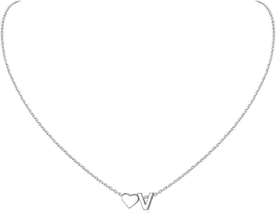 ChicSilver 925 Sterling Silver Heart Initial Necklaces for Women -Dainty Personalized Heart Pendant Letter Alphabet Necklace for Women