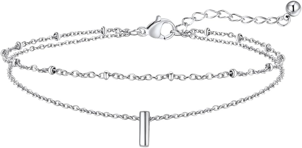 FaithHeart Initial Ankle Bracelets for Women, Waterproof 14k Gold Plated Initial Anklets Non Tarnish Stainless Steel Layered Anklet Summer Beach Foot Jewelry