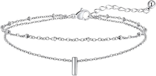 FaithHeart Initial Ankle Bracelets for Women, Waterproof 14k Gold Plated Initial Anklets Non Tarnish Stainless Steel Layered Anklet Summer Beach Foot Jewelry