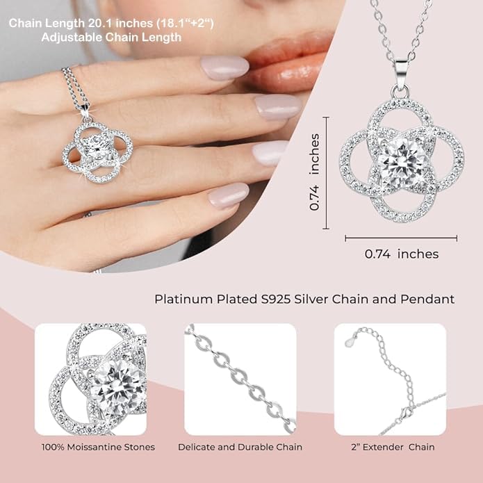 Moissanite Pendant Necklace for Women – 925 Sterling Silver Necklace for Women Infinity Pendant, Dainty Silver Jewelry Gift Box for Mom Wife Girlfriend – Birthday Anniversary 1-3 CT
