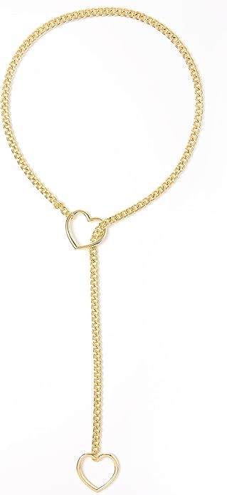 Heart Slip Chain Necklaces for Women,Stainless Steel Adjustable Lariat Heart Y-Necklace,Punk Gothic Cuban Collar Choker Necklace for women