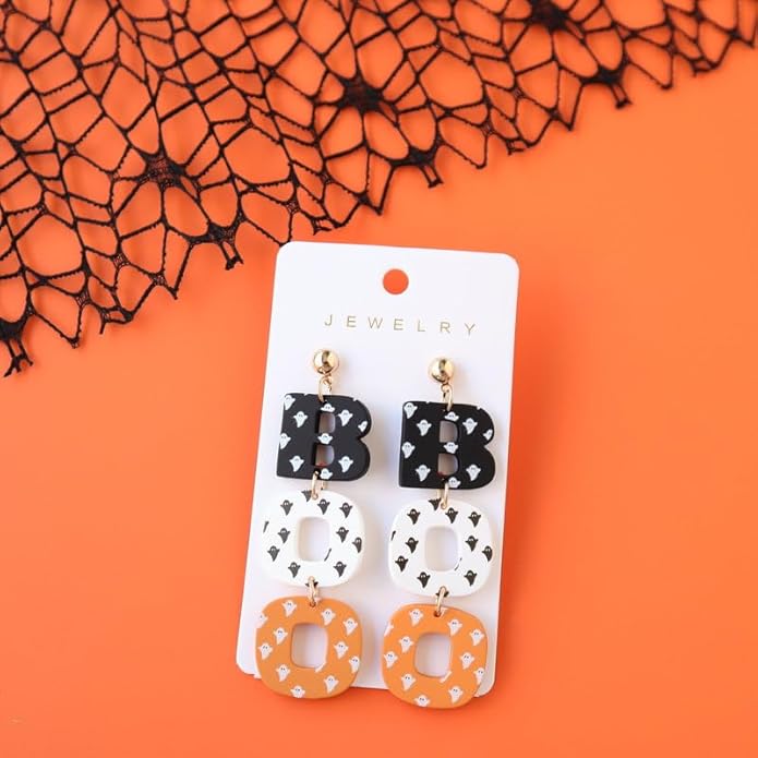 Halloween BOO Ghost Skull Earrings for Women, Gothic Dark Bat Dangle Earrings,Retro Acrylic Cute Lightweight Drop Dangle Earring Jewelry Gifts, Holiday Festive Cosplay Party Decorations Accessories