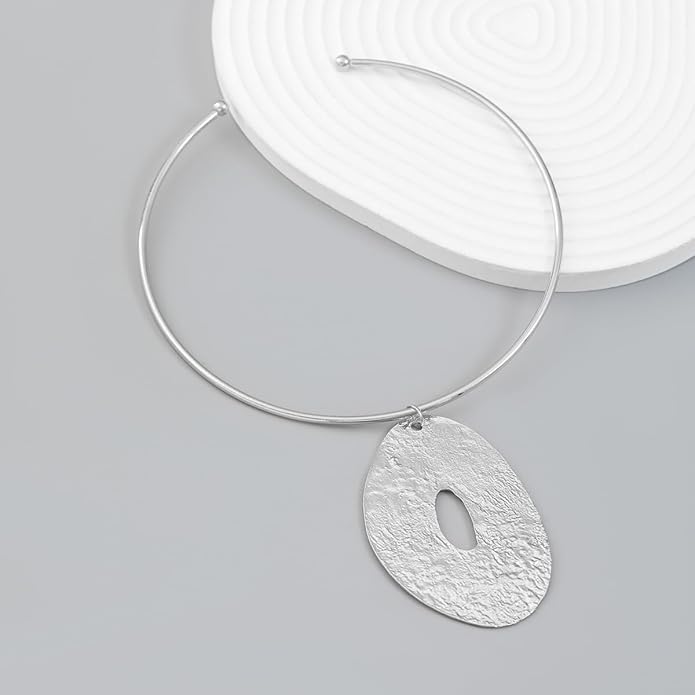 African Jewelry Gold Plated/Silver Choker Necklace for Women Men Unisex,Metal Circle Collar Necklace Irregular Pendant Necklace Statement Costume Ethnic Tribal Accessories