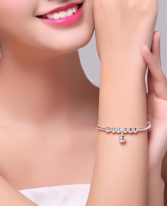 S925 Silver Bangle Bracelet for Women, Elegant Women‘s Sterling Silver Bracelet Bangle Adjustable 6.4-7.8 inches Small Size