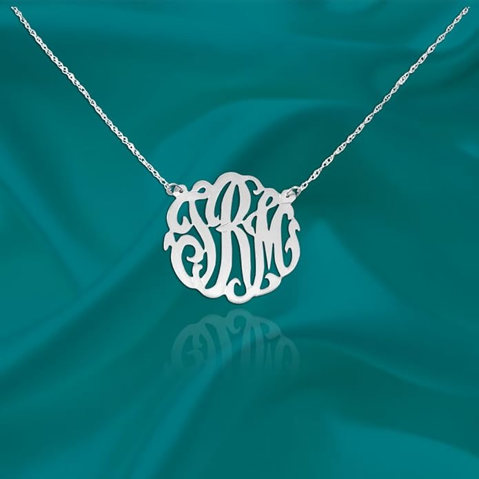 Monogram necklace - .5 inch 925 Sterling silver Handcrafted Designer Personalized Monogram Necklace - Made in USA