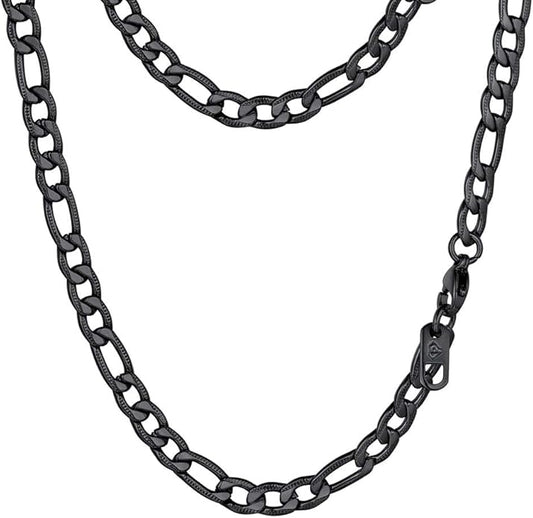PROSTEEL 316L Stainless Steel Figaro Cuban Chain Necklace for Men, Black/18K Real Gold Plated, 4/5/6/7.5/9/10/13mm, 14inch-30inch, Come with Box