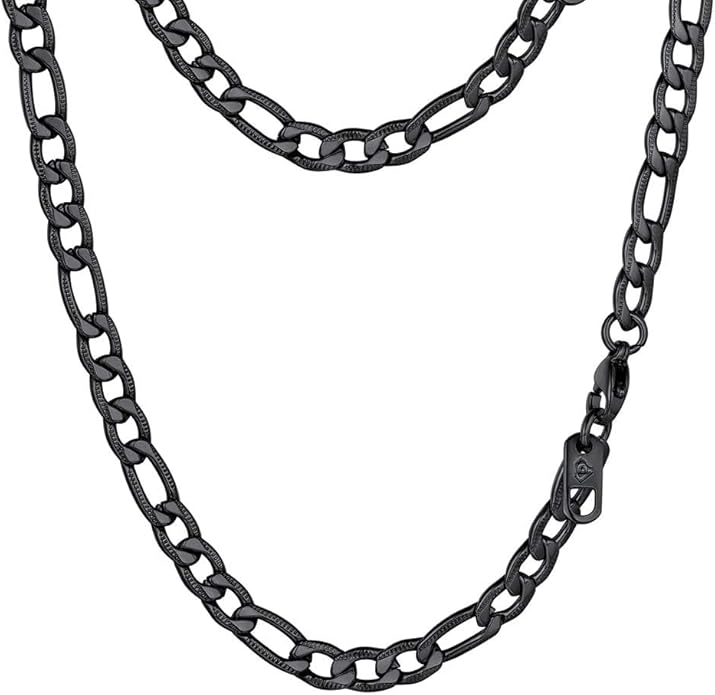 PROSTEEL 316L Stainless Steel Figaro Cuban Chain Necklace for Men, Black/18K Real Gold Plated, 4/5/6/7.5/9/10/13mm, 14inch-30inch, Come with Box