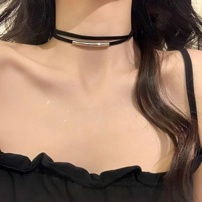 Sora Tuki Black Choker Necklace for Women 1cm-3cm Wide Velvet Leather Lace Chocker Tattoo Collar 90s Goth Jewelry