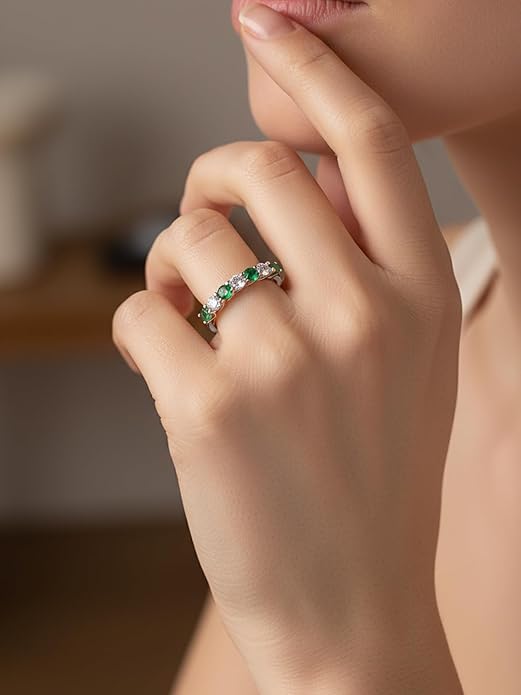 D Color VVS1 Clarity Moissanite and Sapphire/Ruby/Emerald Rings for Women, Solid 925 Sterling Silver, Anniversary Birthday Mothers Day Jewelry Gift, Stackable Wedding Ring, Size 4-11