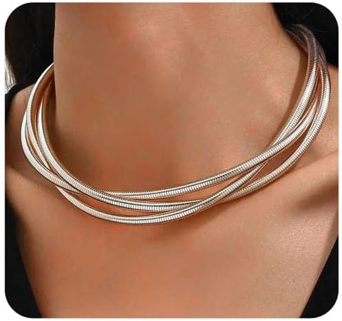 Chunky Gold Statement Choker Neckalce for Women Layered Snakebone Chain Collar Necklace Twist Wrap Stainless Steel Choker Punk Aesthetic Jewelry Gifts
