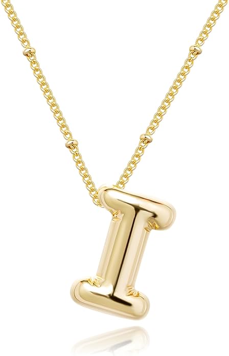 Initial Necklaces for Women, 14k Gold Plated Bubble Letter Necklace Chunky Gold Necklace Dainty Charm Initial Necklaces for Women Trendy Custom Preppy Stocking Stuff Necklace Christmas Gifts