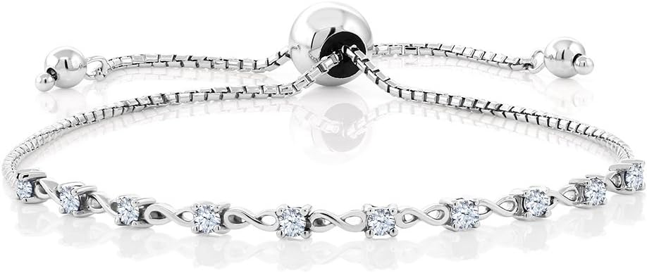 Gem Stone King Round Gemstone Birthstone Tennis Bracelet For Women | 925 Sterling Silver | 2.5MM Round | Fits Up To 9 Inch Wrist | Adjustable Bolo Bracelet For Women | Easy-On Easy-Off