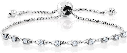 Gem Stone King Round Gemstone Birthstone Tennis Bracelet For Women | 925 Sterling Silver | 2.5MM Round | Fits Up To 9 Inch Wrist | Adjustable Bolo Bracelet For Women | Easy-On Easy-Off