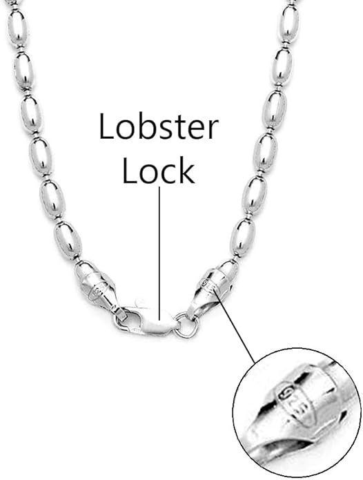Savlano 925 Sterling Silver Oval Rice Bead Strand Chain Necklace For Women - Made in Italy Comes With a Gift Box