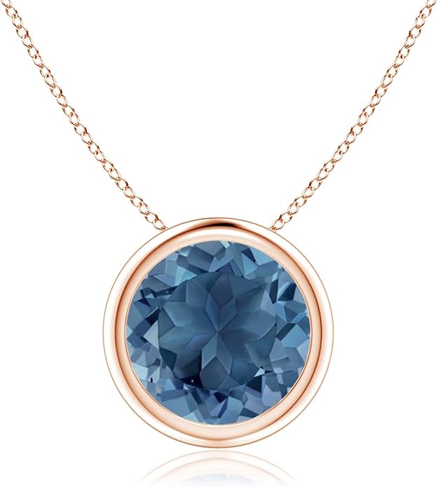 Angara Natural London Blue Topaz Solitaire Pendant for Women | Round Blue Topaz Pendant Necklace in 14K Solid Gold/Silver/Platinum With 18" Chain | December Birthday, Gemstone Jewelry Gift