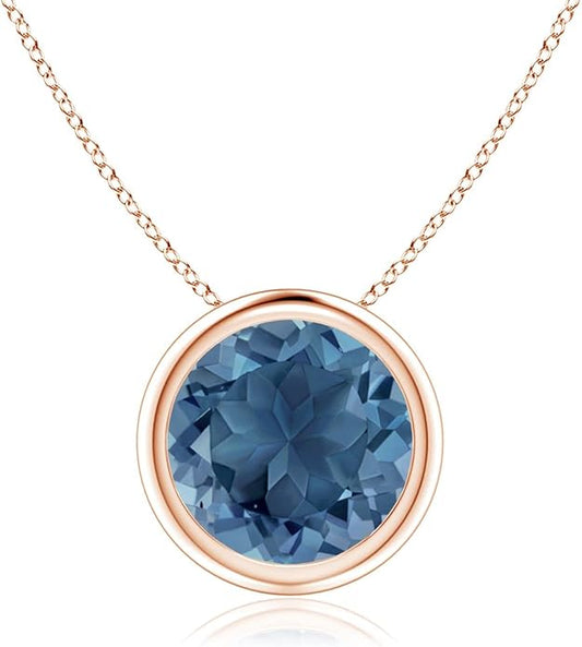Angara Natural London Blue Topaz Solitaire Pendant for Women | Round Blue Topaz Pendant Necklace in 14K Solid Gold/Silver/Platinum With 18" Chain | December Birthday, Gemstone Jewelry Gift