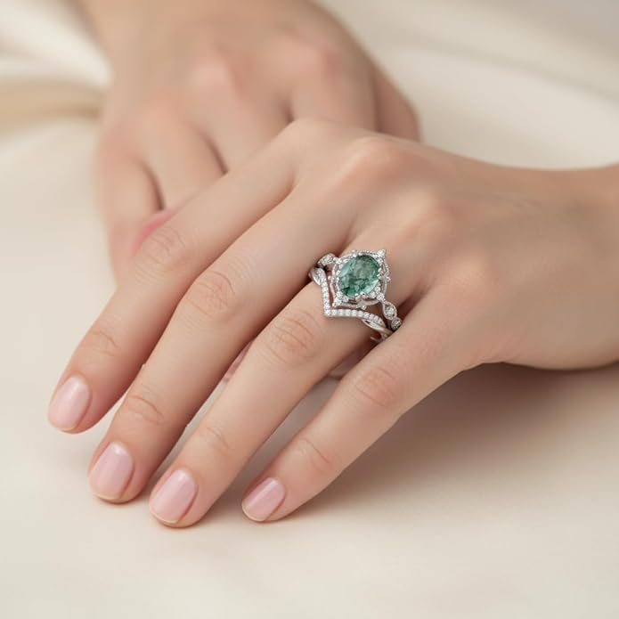 Oval Cut Vintage Gemstone Engagement Rings set for Women S925 Sterling Silver/10K/14K/18K Gold Birthstone Promise Anniversary Bridal Set Ring for her