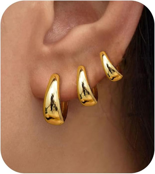 3Pairs Gold Hoop Earrings Set for Women Trendy Chunky Huggie Dainty Earring Jewelry for Women Teens