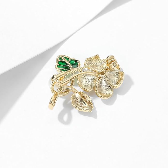 14K Gold High-End Suit Coat Pin, Unique Design Little Bee Flower Gold Brooch Pin for Women, Vintage Brooch