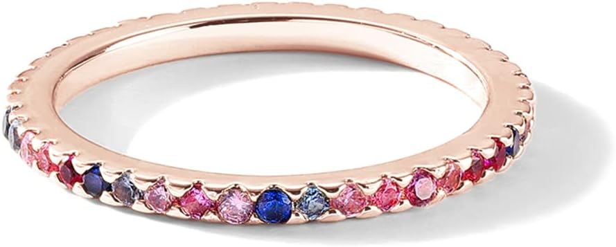PAVOI 14K Gold Plated Sterling Silver Colored CZ Stones Stackable Ring | Simulated Diamond Eternity Bands for Women