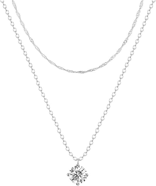 Zeffy Diamond Necklaces for Women, Dainty Gold Necklace 18k Gold Plated Layered Necklaces Simple Gold CZ Diamond Pendant Necklaces for Women Trendy Jewelry Gifts for Girls
