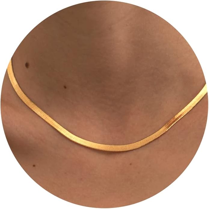 CHESKY Gold Necklace for Women-14K Gold Plated/Sterling Silver Plated Snake Chain Necklace Dainty Simple Chunky Herringbone Necklace Choker Necklaces Jewelry for Women
