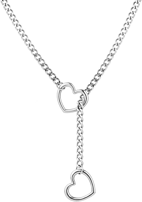 Heart Slip Chain Necklaces for Women,Stainless Steel O-Ring Adjustable Lariat Y-Necklace,Punk Gothic Cuban Collar Choker Necklace for women