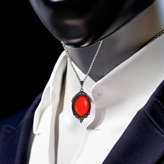 MIFYNN Gothic Stardust Crystal Cameo Necklace Red Purple Crystal Pendant Necklace Vintage Satan Demon Halloween Jewelry for Women