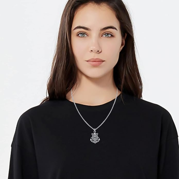 Aututer Anchor Necklace Sterling Silver Compass Pendant Viking Necklace Celtic Knot Irish Jewelry Gifts
