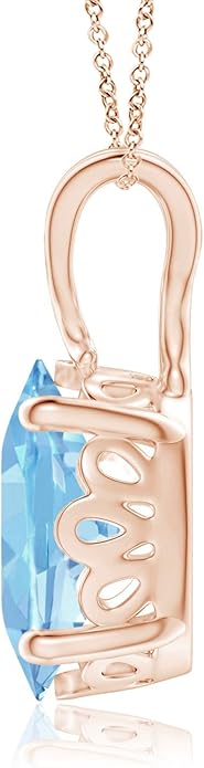 Angara Natural Aquamarine Solitaire Pendant for Women | Vintage in 14K Solid Gold/Platinum With 18" Chain | March Birthday, Anniversary, Gemstone Jewelry Gift