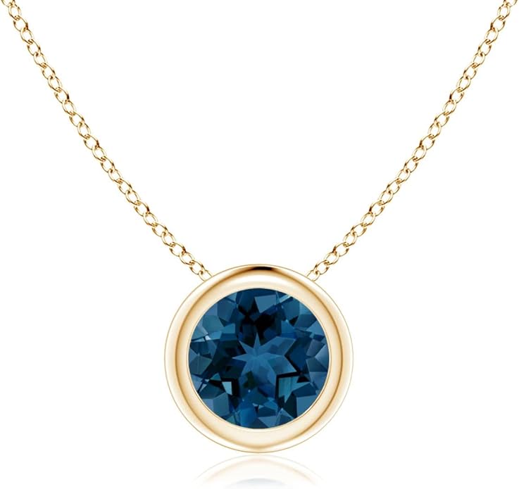 Angara Natural London Blue Topaz Solitaire Pendant for Women | Round Blue Topaz Pendant Necklace in 14K Solid Gold/Silver/Platinum With 18" Chain | December Birthday, Gemstone Jewelry Gift