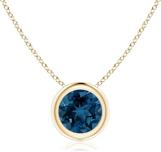Angara Natural London Blue Topaz Solitaire Pendant for Women | Round Blue Topaz Pendant Necklace in 14K Solid Gold/Silver/Platinum With 18" Chain | December Birthday, Gemstone Jewelry Gift