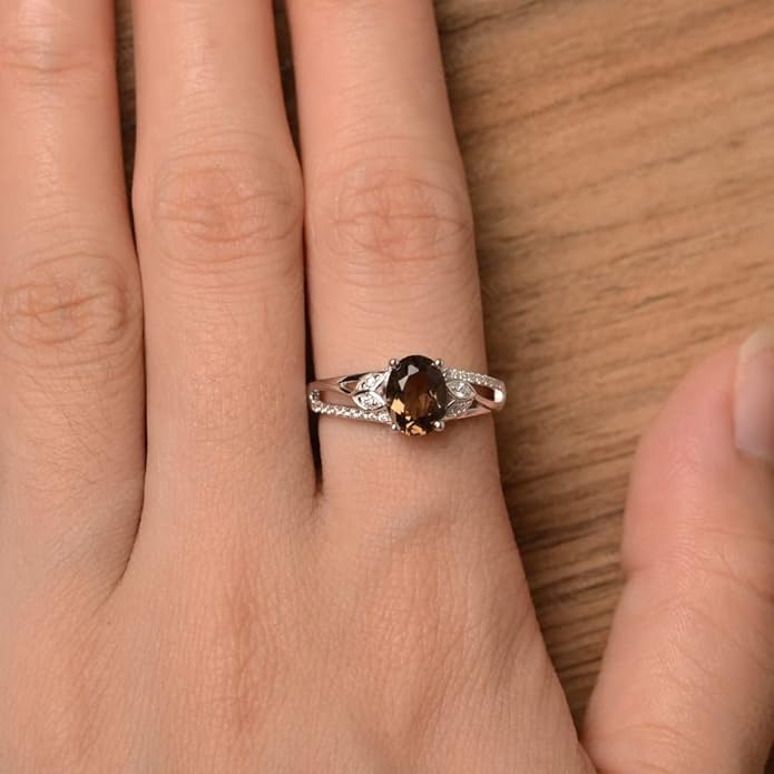 925 Sterling Silver Oval Shaped 8X6 MM Gemstone Ring Leaf Engagement Ring for Women Jewelry